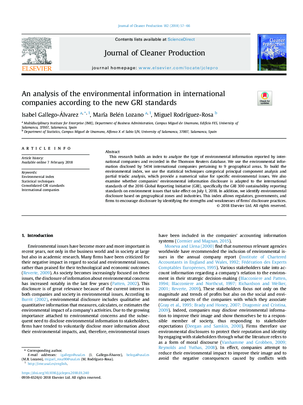 An analysis of the environmental information in international companies according to the new GRI standards