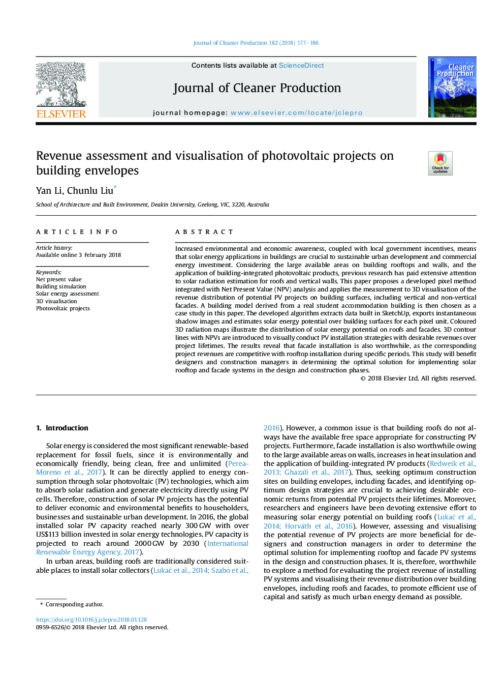 Revenue assessment and visualisation of photovoltaic projects on building envelopes