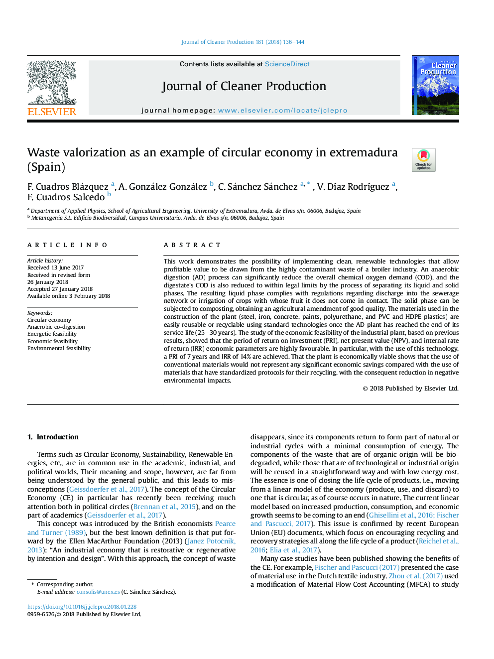 عکس صفحه اول مقاله: Waste valorization as an example of circular economy in extremadura (Spain) Waste valorization as an example of circular economy in extremadura (Spain)