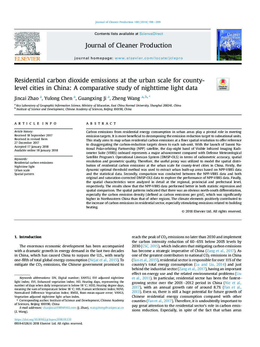 انتشار گاز دی اکسید کربن مسکونی در مقیاس شهری برای شهرستانها در شهرستانها در چین: مطالعه مقایسه ای از داده های نور شب 