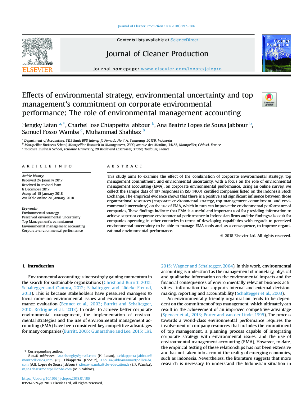 Effects of environmental strategy, environmental uncertainty and top management's commitment on corporate environmental performance: The role of environmental management accounting