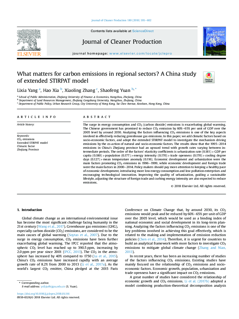 عکس صفحه اول مقاله: What matters for carbon emissions in regional sectors? A China study of extended STIRPAT model What matters for carbon emissions in regional sectors? A China study of extended STIRPAT model