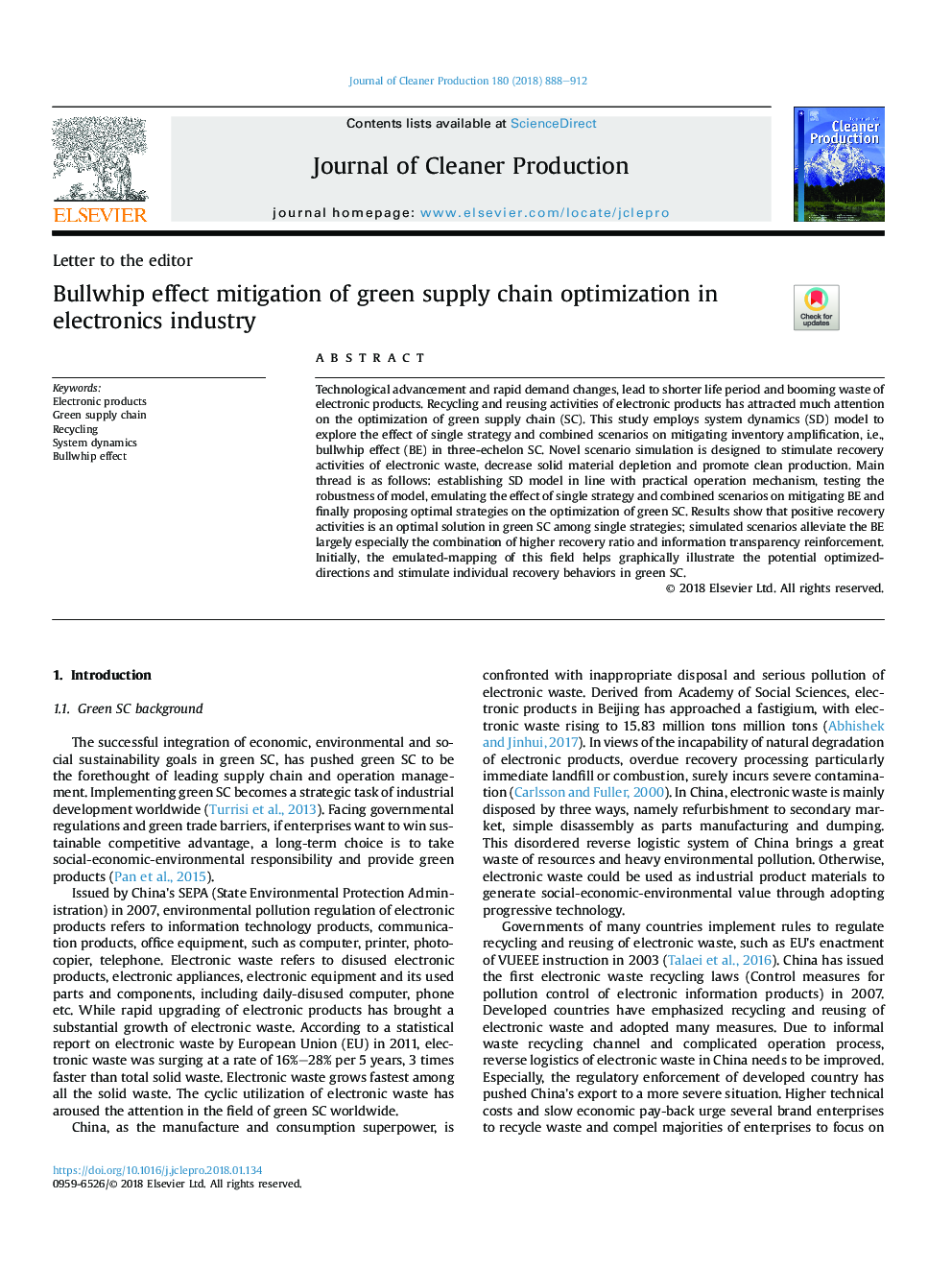 Bullwhip effect mitigation of green supply chain optimization in electronics industry