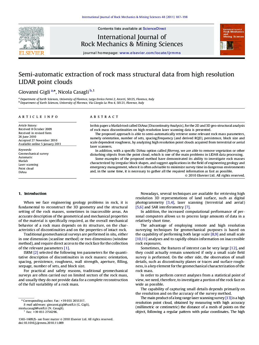 Semi-automatic extraction of rock mass structural data from high resolution LIDAR point clouds