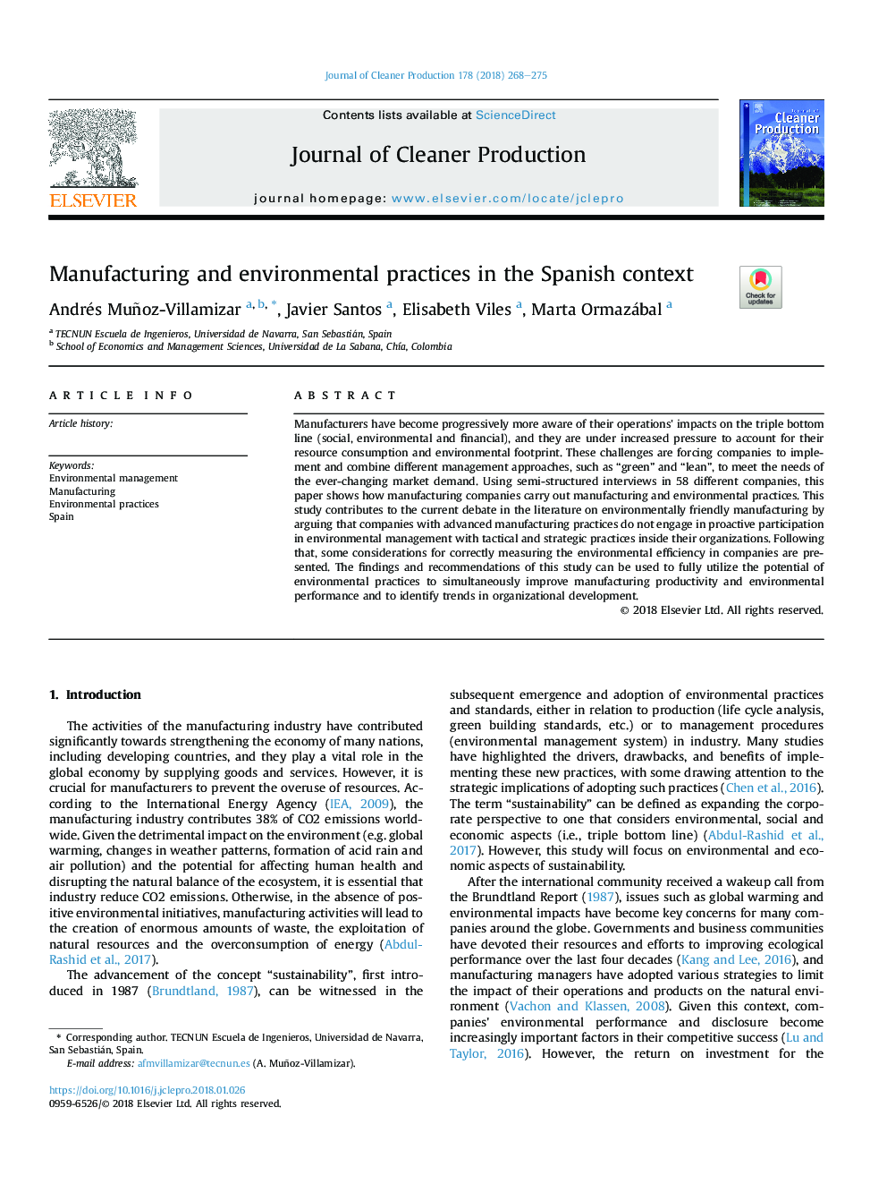 Manufacturing and environmental practices in the Spanish context