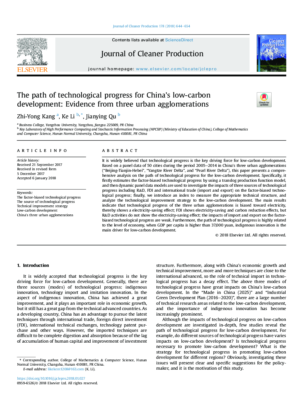 The path of technological progress for China's low-carbon development: Evidence from three urban agglomerations