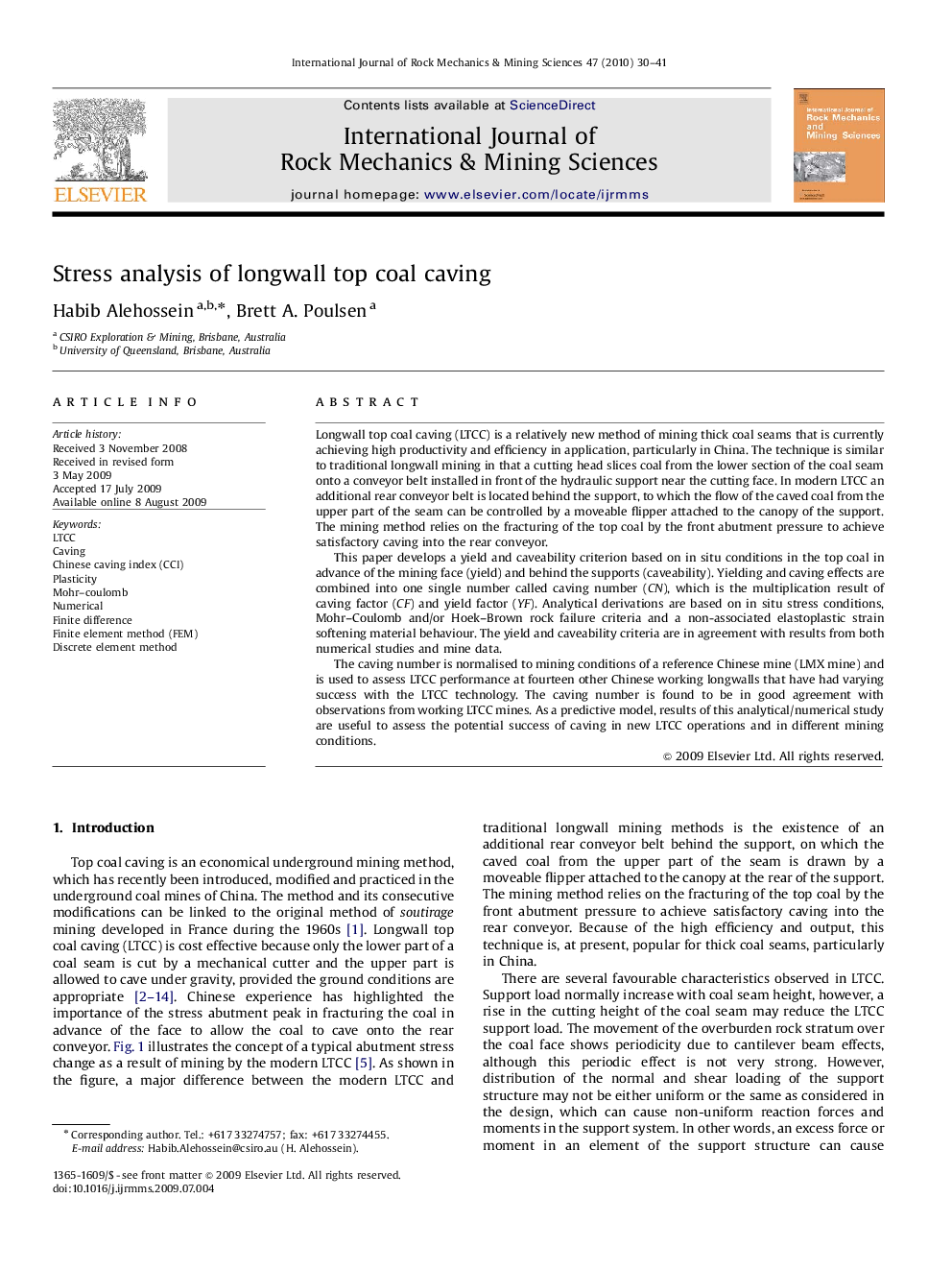 Stress analysis of longwall top coal caving