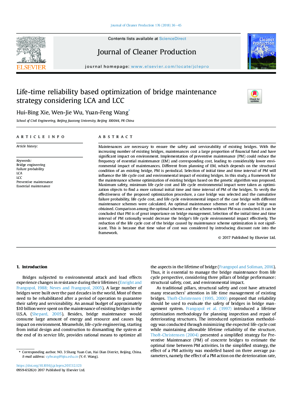 Life-time reliability based optimization of bridge maintenance strategy considering LCA and LCC