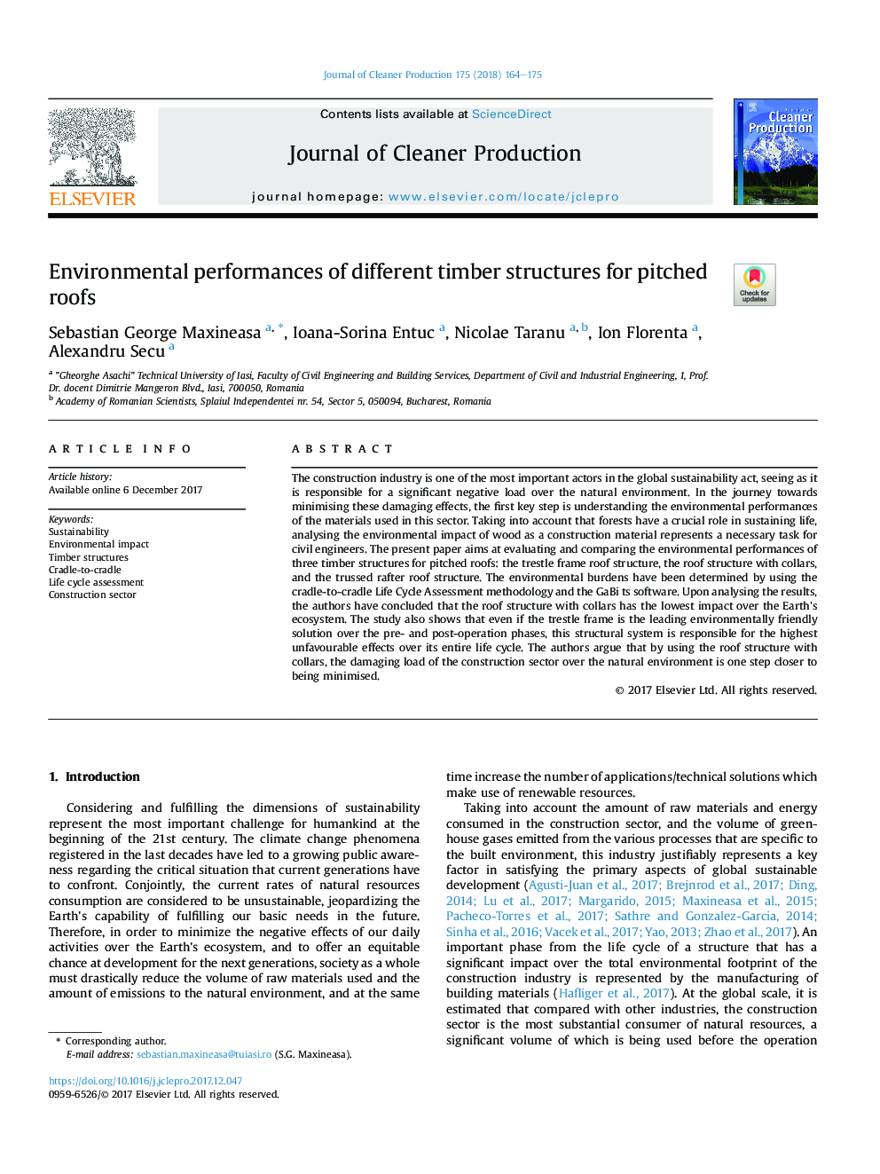 Environmental performances of different timber structures for pitched roofs