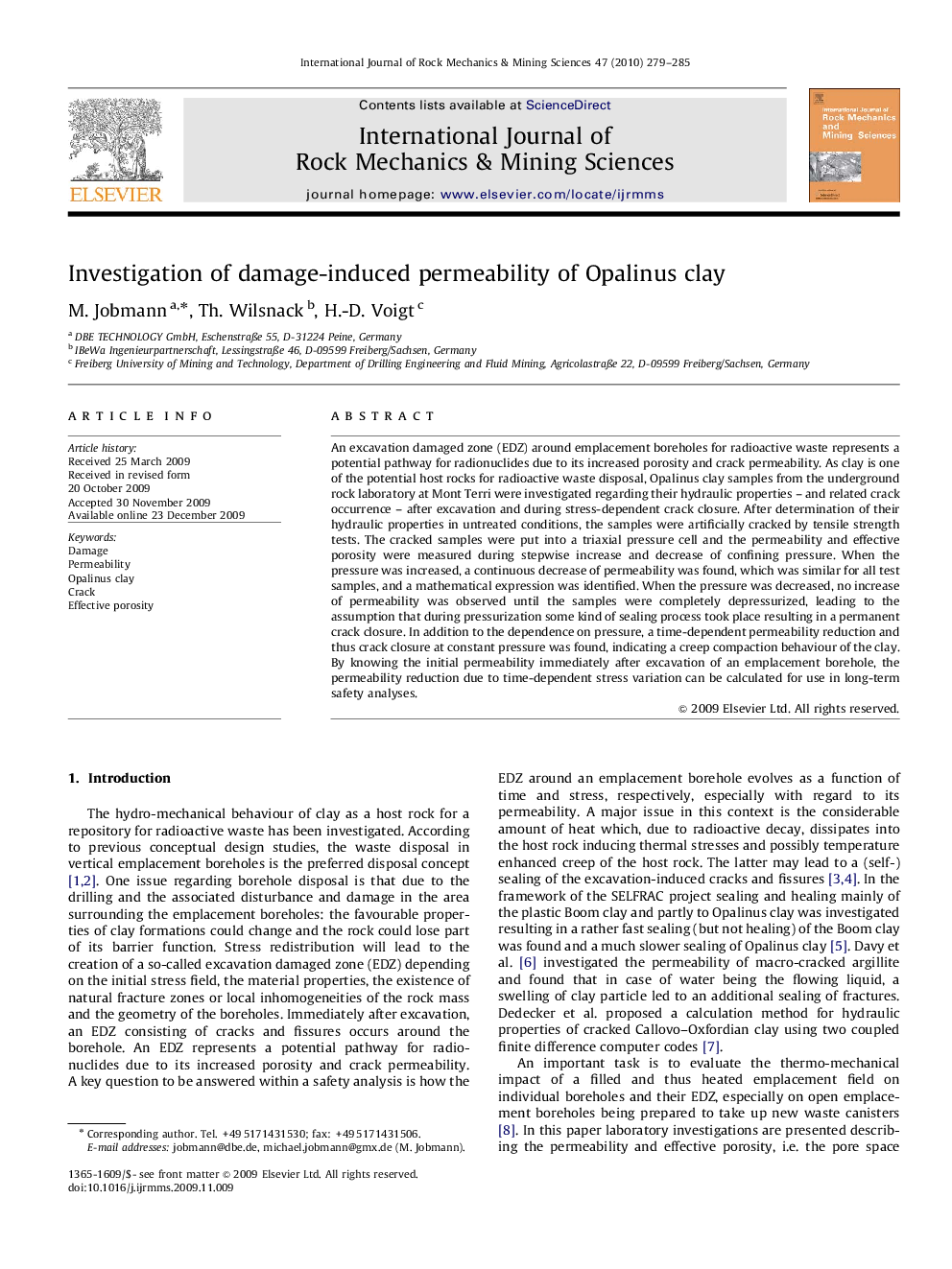 Investigation of damage-induced permeability of Opalinus clay