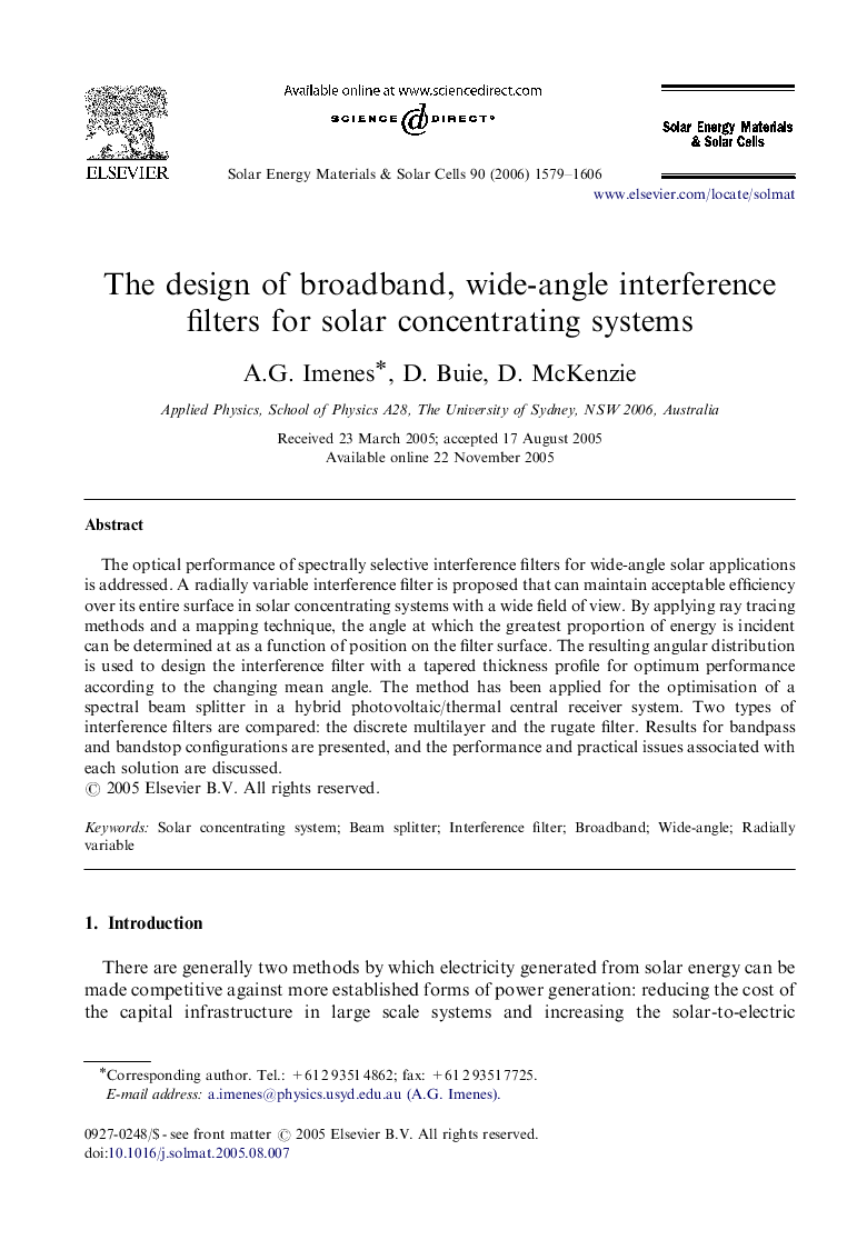 The design of broadband, wide-angle interference filters for solar concentrating systems