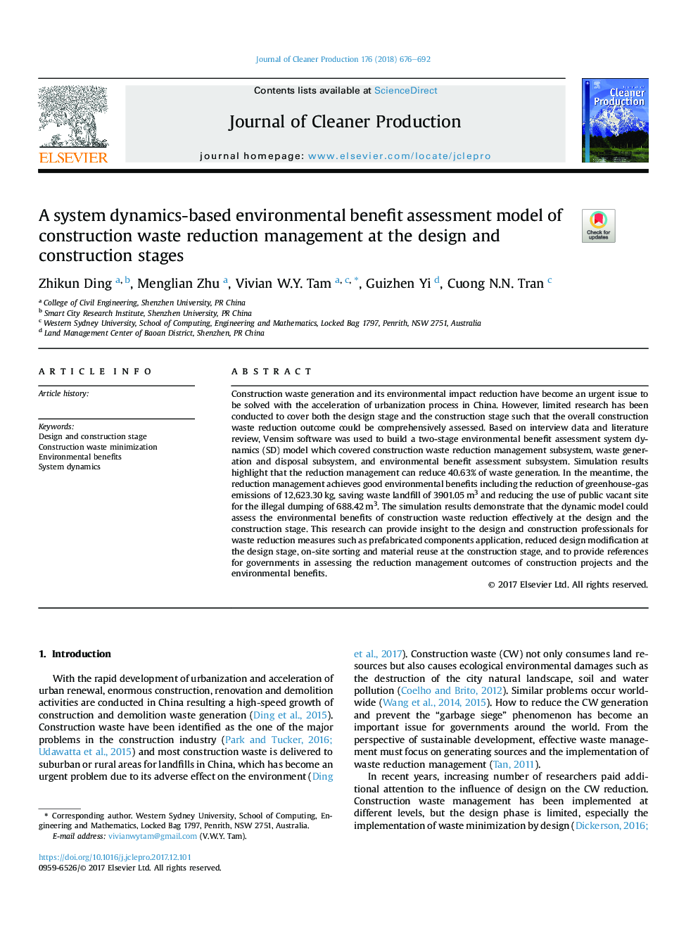 A system dynamics-based environmental benefit assessment model of construction waste reduction management at the design and construction stages