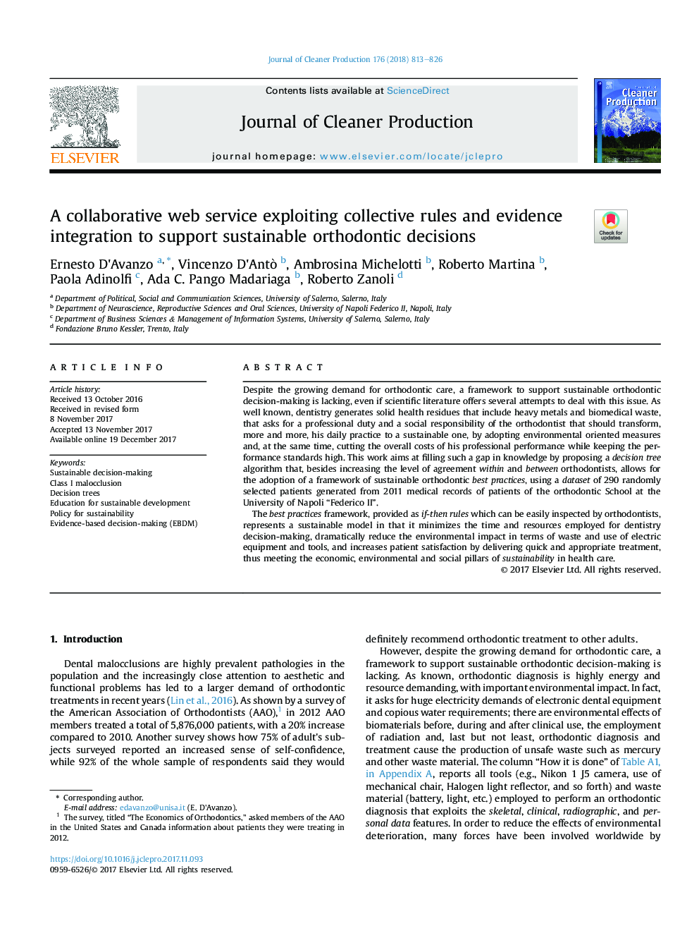A collaborative web service exploiting collective rules and evidence integration to support sustainable orthodontic decisions