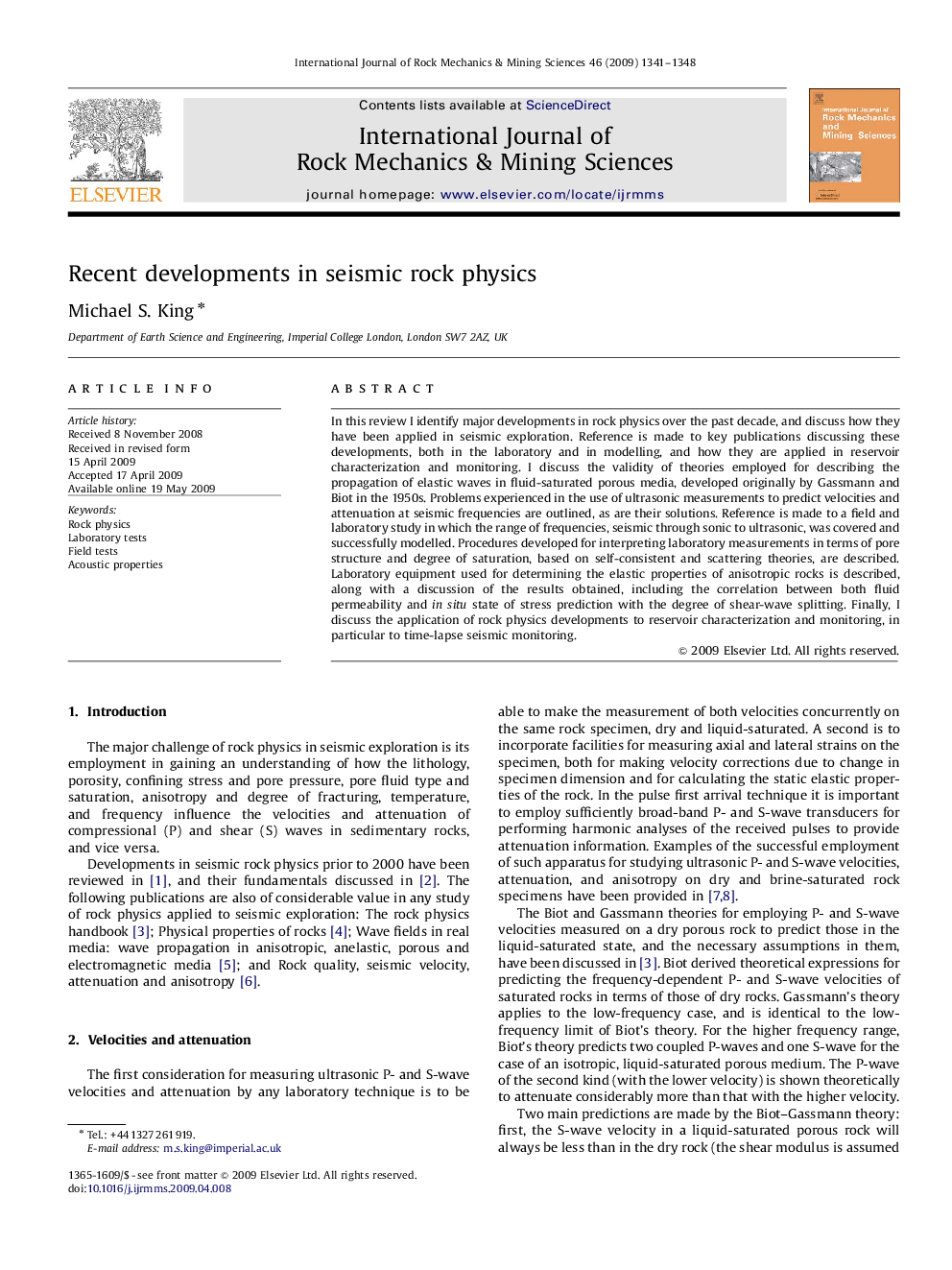 Recent developments in seismic rock physics