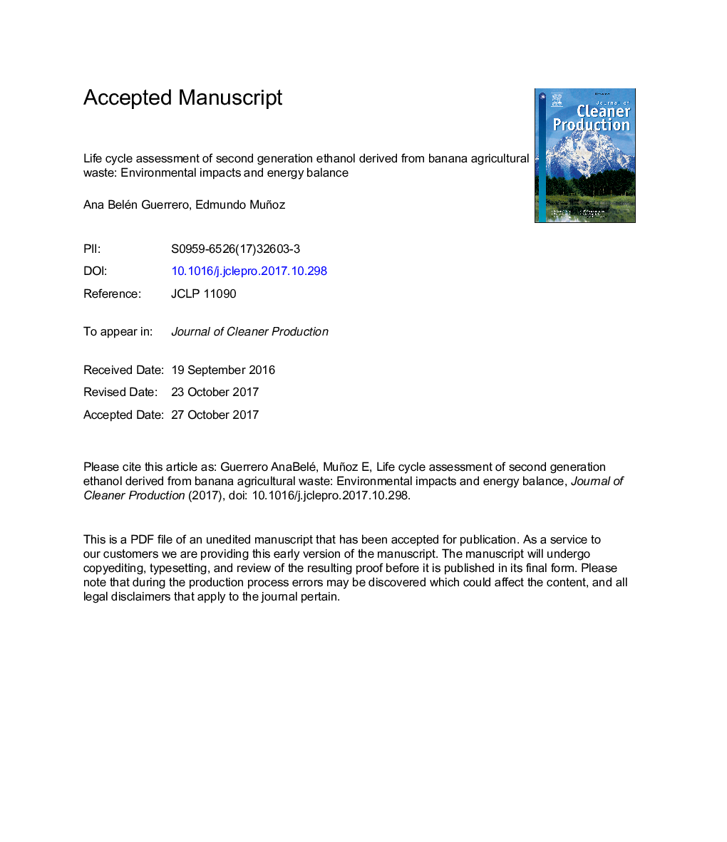 Life cycle assessment of second generation ethanol derived from banana agricultural waste: Environmental impacts and energy balance