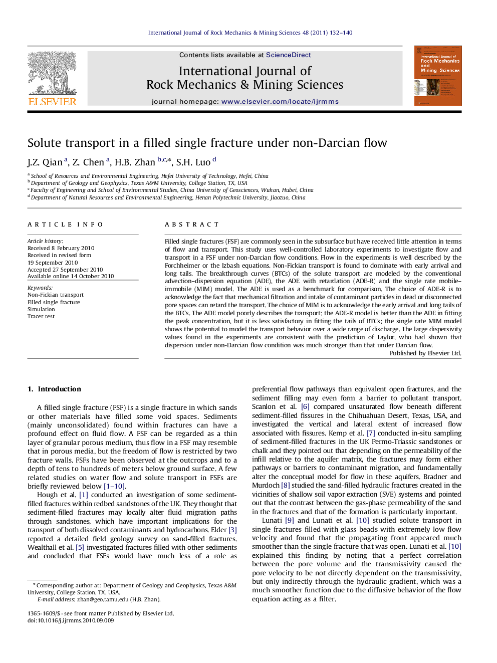 Solute transport in a filled single fracture under non-Darcian flow