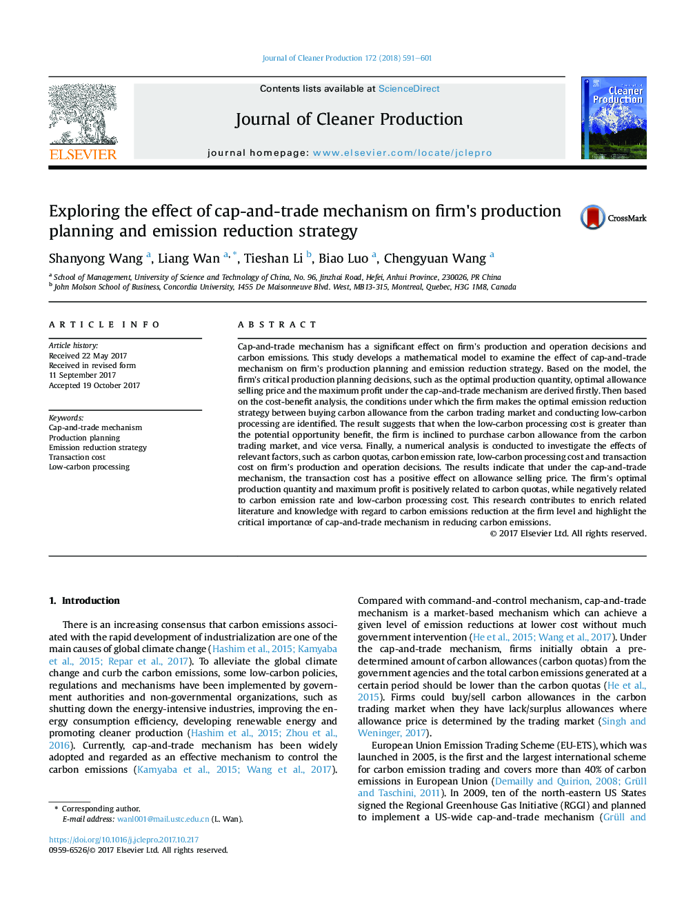 Exploring the effect of cap-and-trade mechanism on firm's production planning and emission reduction strategy