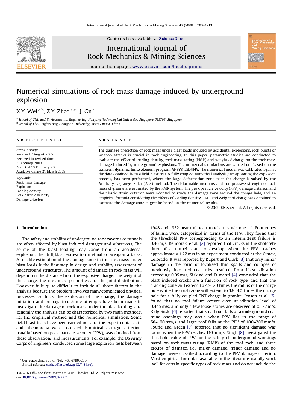 Numerical simulations of rock mass damage induced by underground explosion