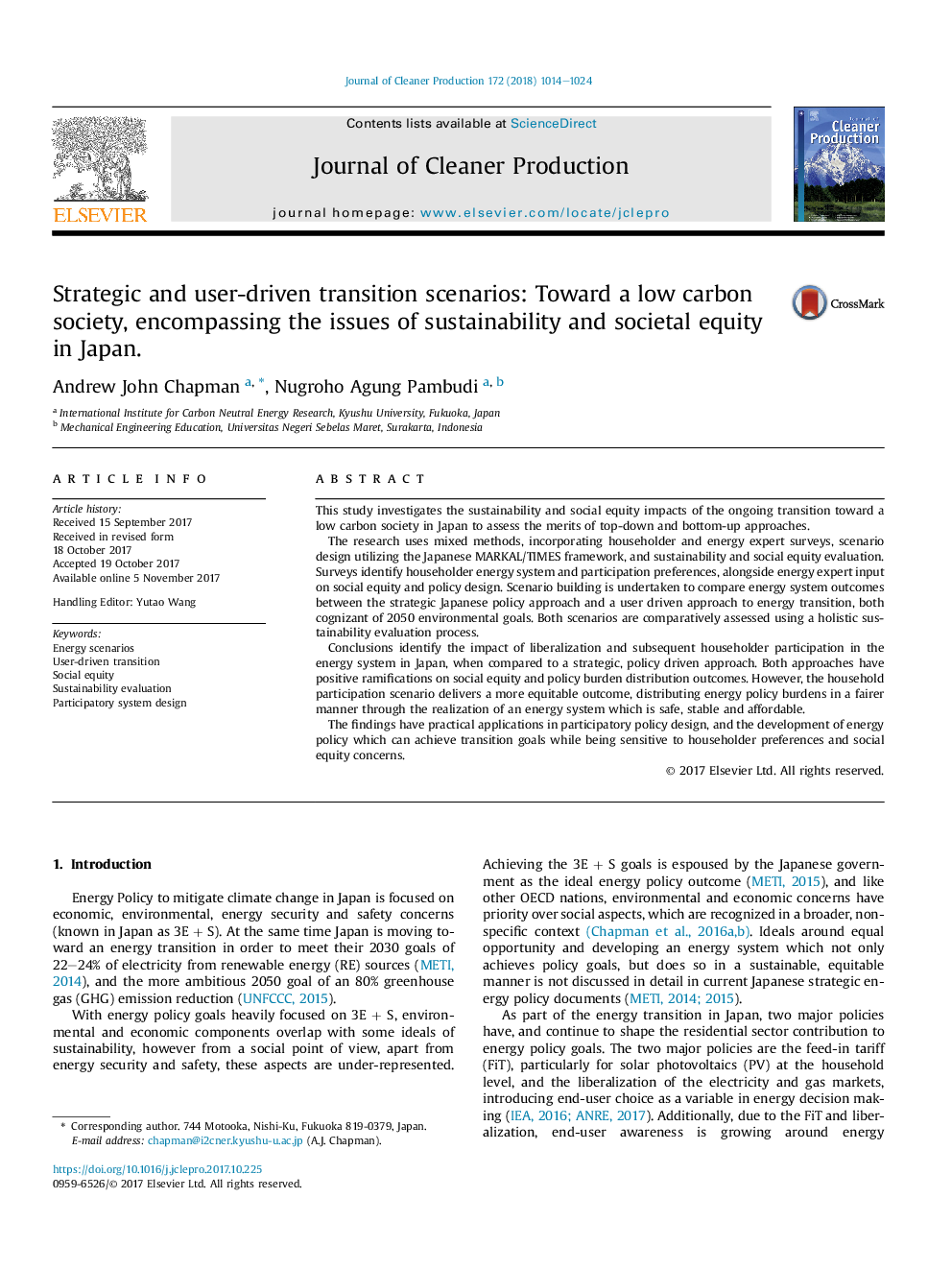 Strategic and user-driven transition scenarios: Toward a low carbon society, encompassing the issues of sustainability and societal equity in Japan.