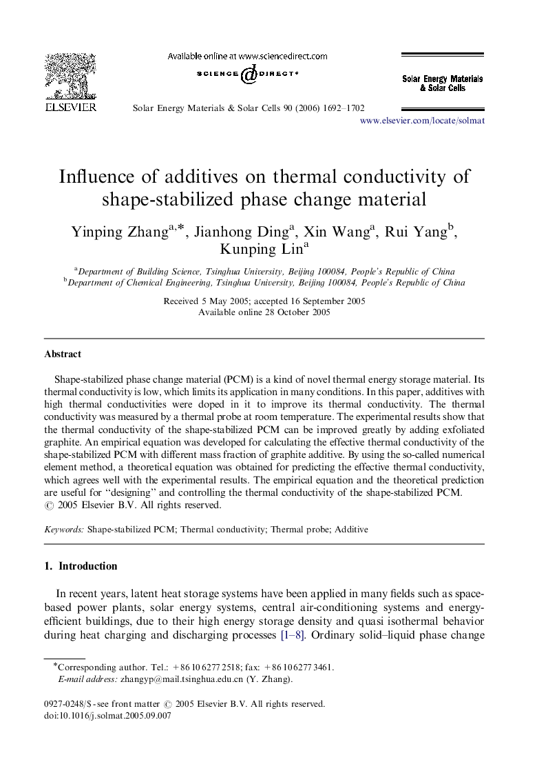 Influence of additives on thermal conductivity of shape-stabilized phase change material