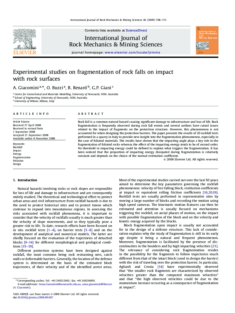 Experimental studies on fragmentation of rock falls on impact with rock surfaces