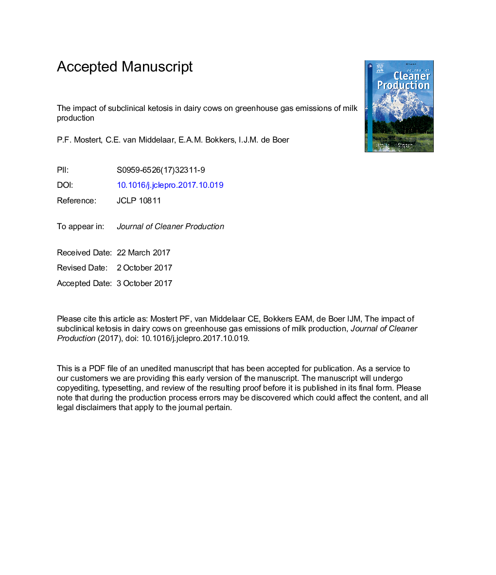 The impact of subclinical ketosis in dairy cows on greenhouse gas emissions of milk production