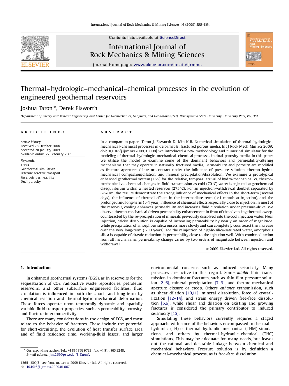 Thermal–hydrologic–mechanical–chemical processes in the evolution of engineered geothermal reservoirs