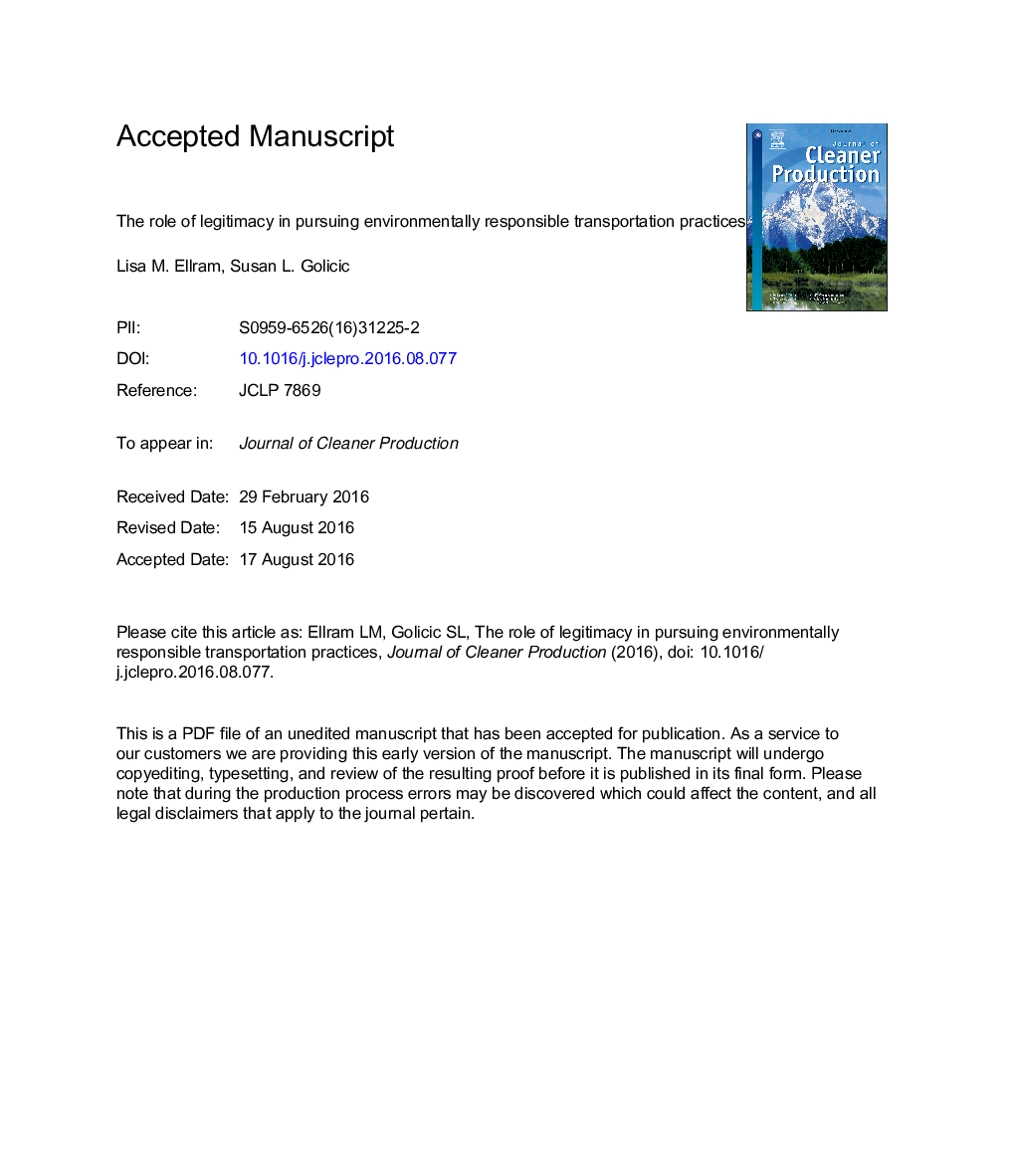 The role of legitimacy in pursuing environmentally responsible transportation practices