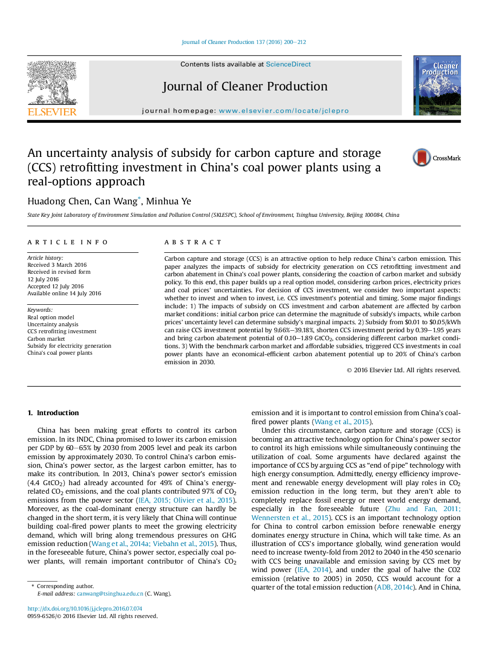 An uncertainty analysis of subsidy for carbon capture and storage (CCS) retrofitting investment in China's coal power plants using a real-options approach