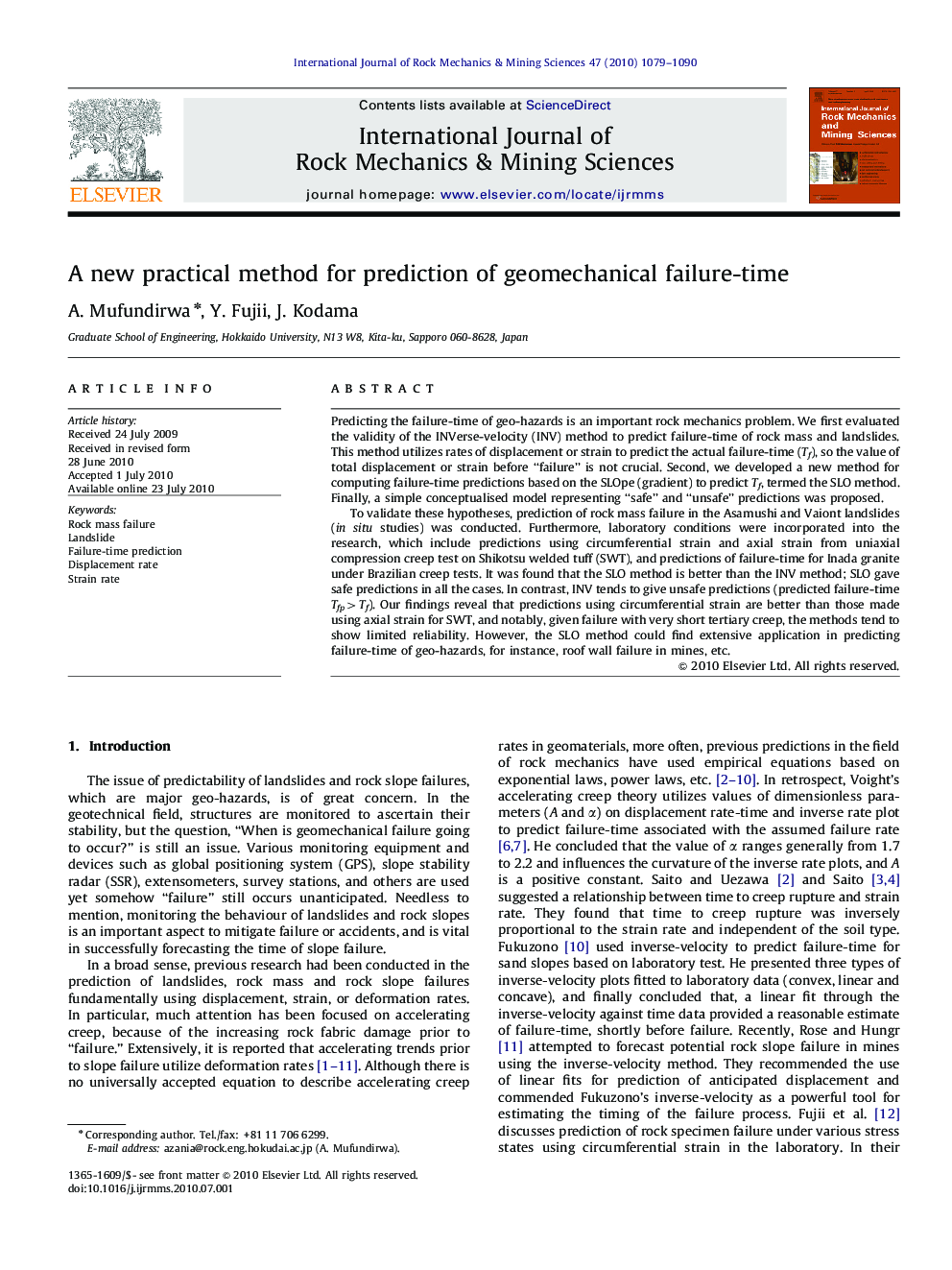 A new practical method for prediction of geomechanical failure-time