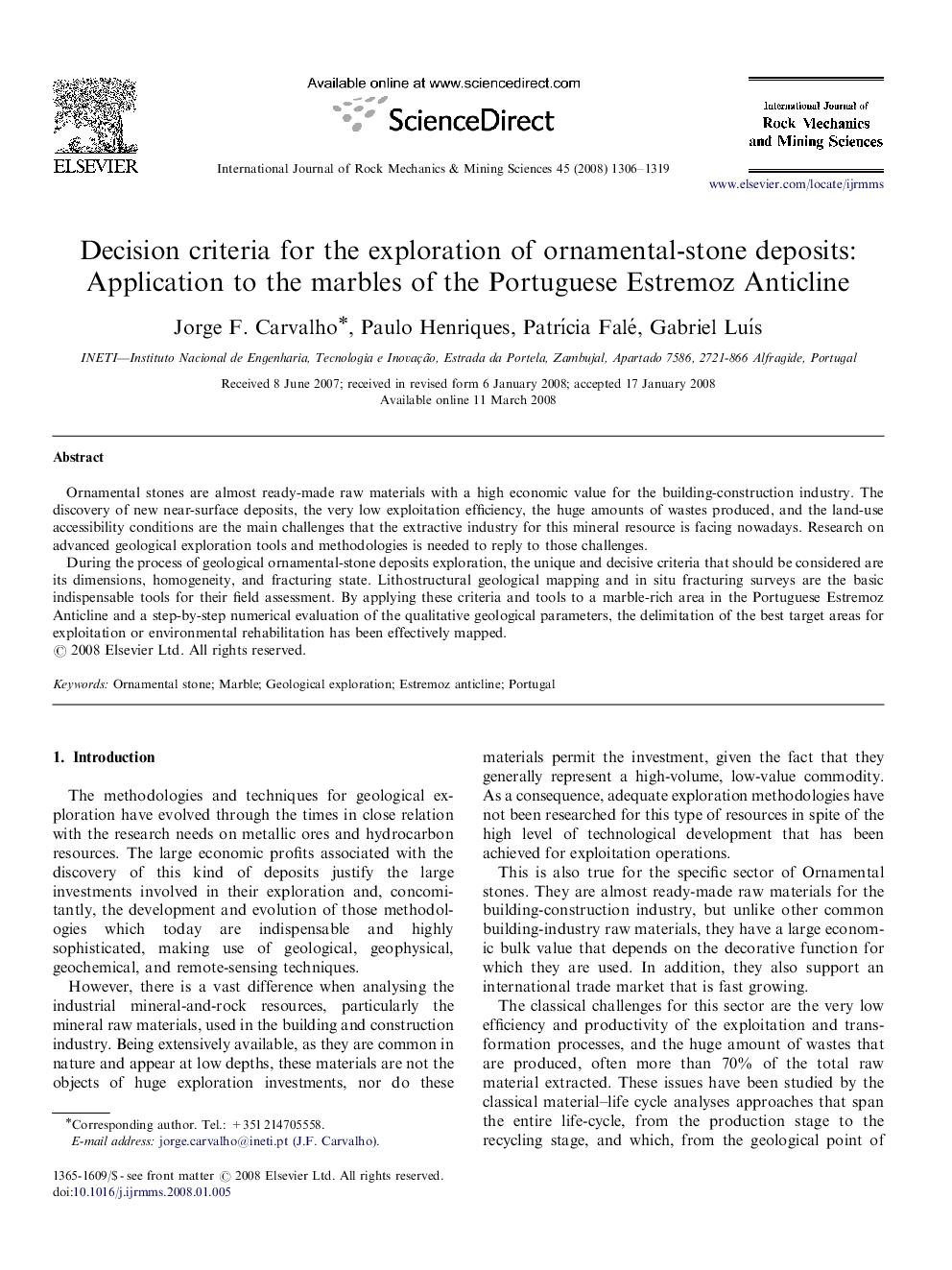 Decision criteria for the exploration of ornamental-stone deposits: Application to the marbles of the Portuguese Estremoz Anticline