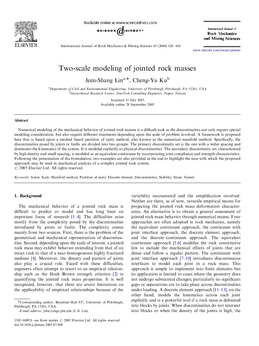 Two-scale modeling of jointed rock masses