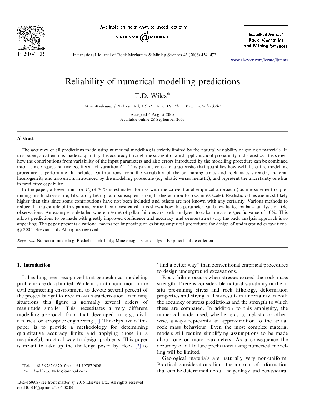 Reliability of numerical modelling predictions