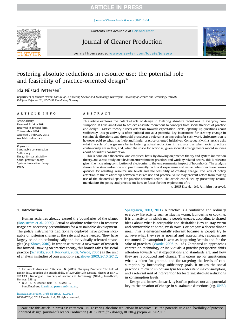 Fostering absolute reductions in resource use: the potential role and feasibility of practice-oriented design