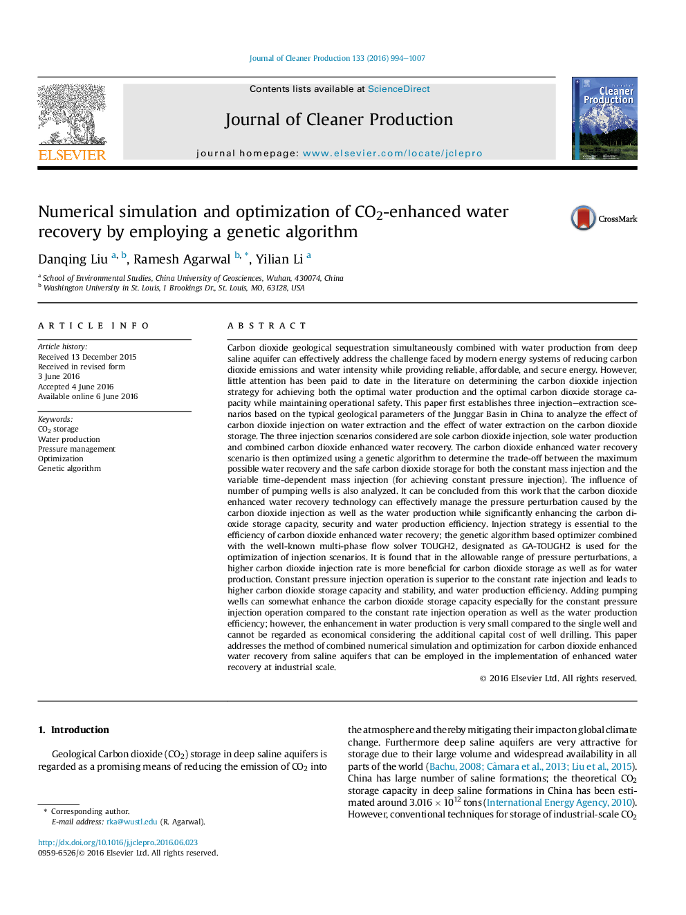 Numerical simulation and optimization of CO2-enhanced water recovery by employing a genetic algorithm