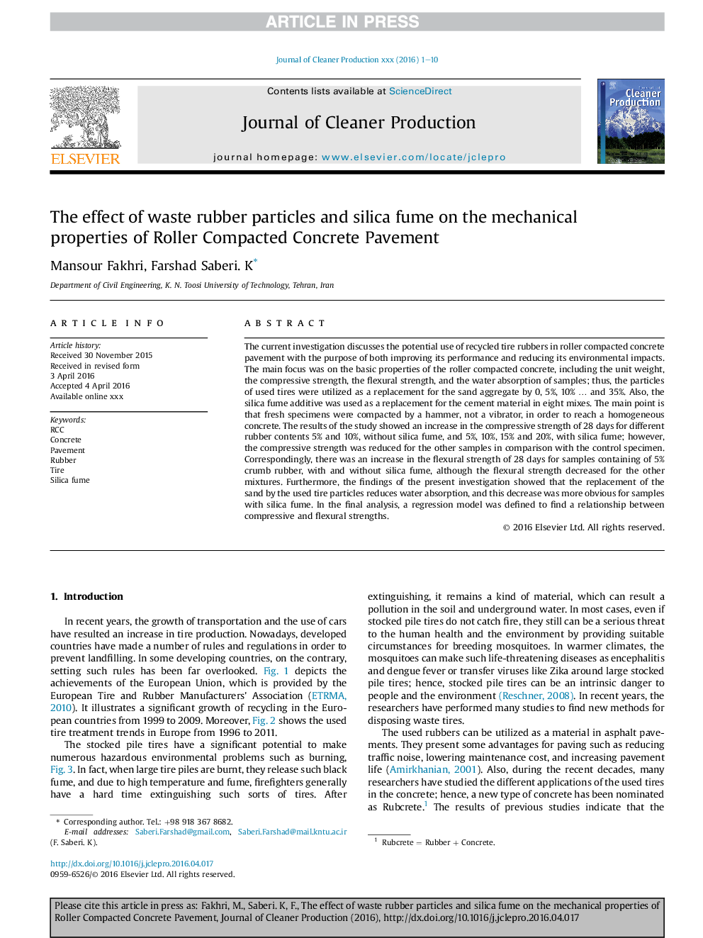 The effect of waste rubber particles and silica fume on the mechanical properties of Roller Compacted Concrete Pavement