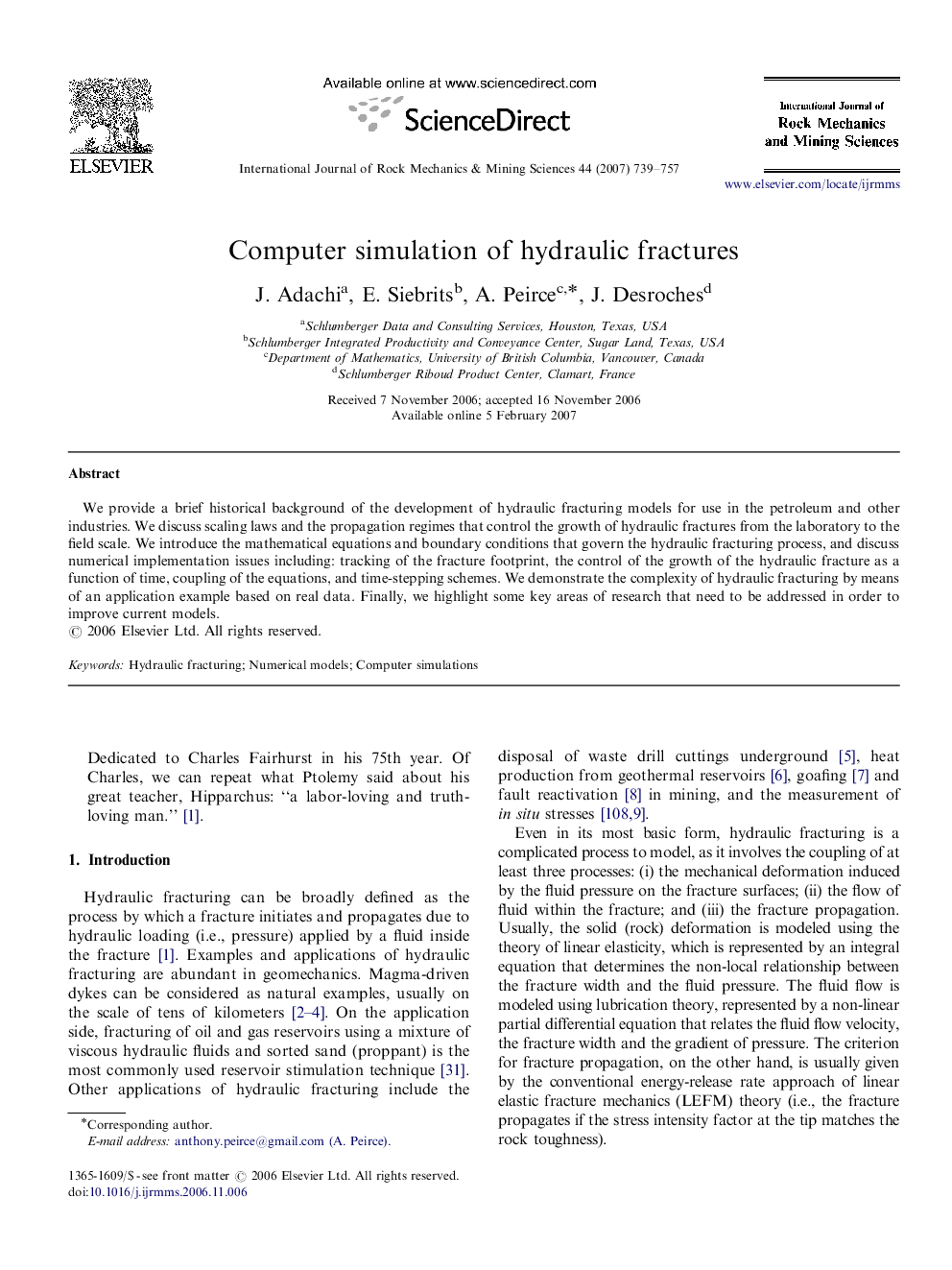 Computer simulation of hydraulic fractures