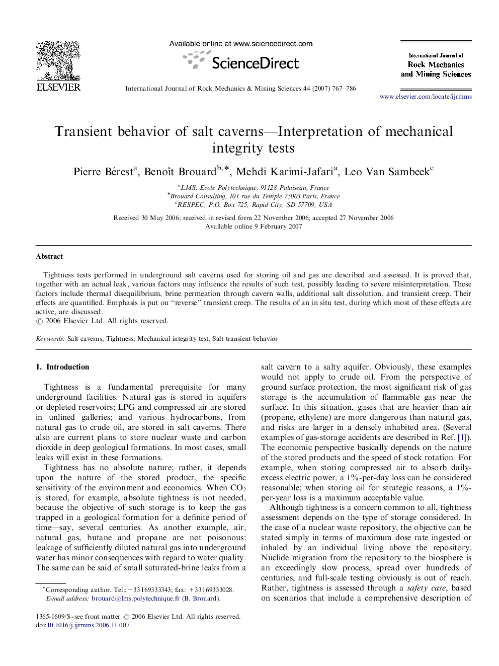 Transient behavior of salt caverns—Interpretation of mechanical integrity tests