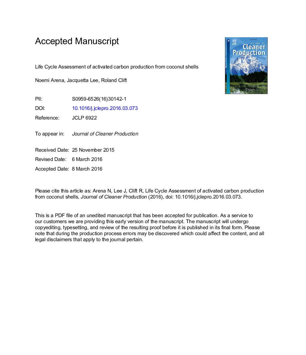 Life Cycle Assessment of activated carbon production from coconut shells