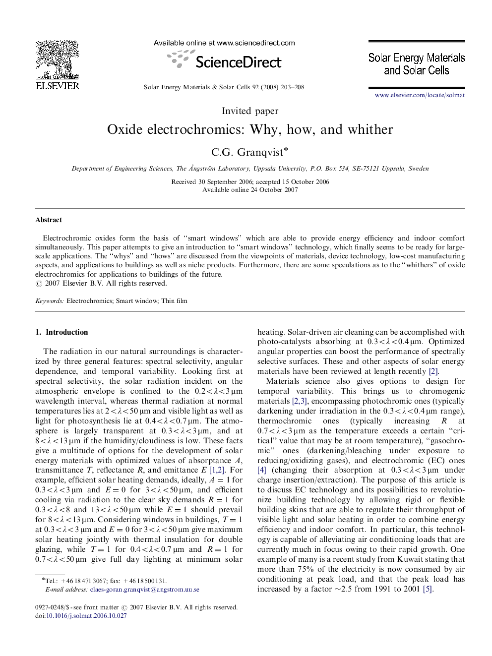 Oxide electrochromics: Why, how, and whither