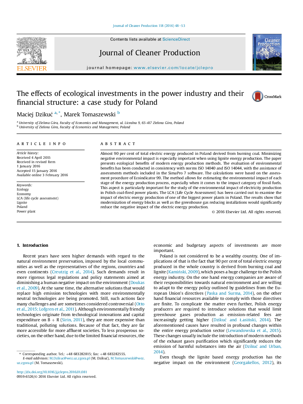 The effects of ecological investments in the power industry and their financial structure: a case study for Poland