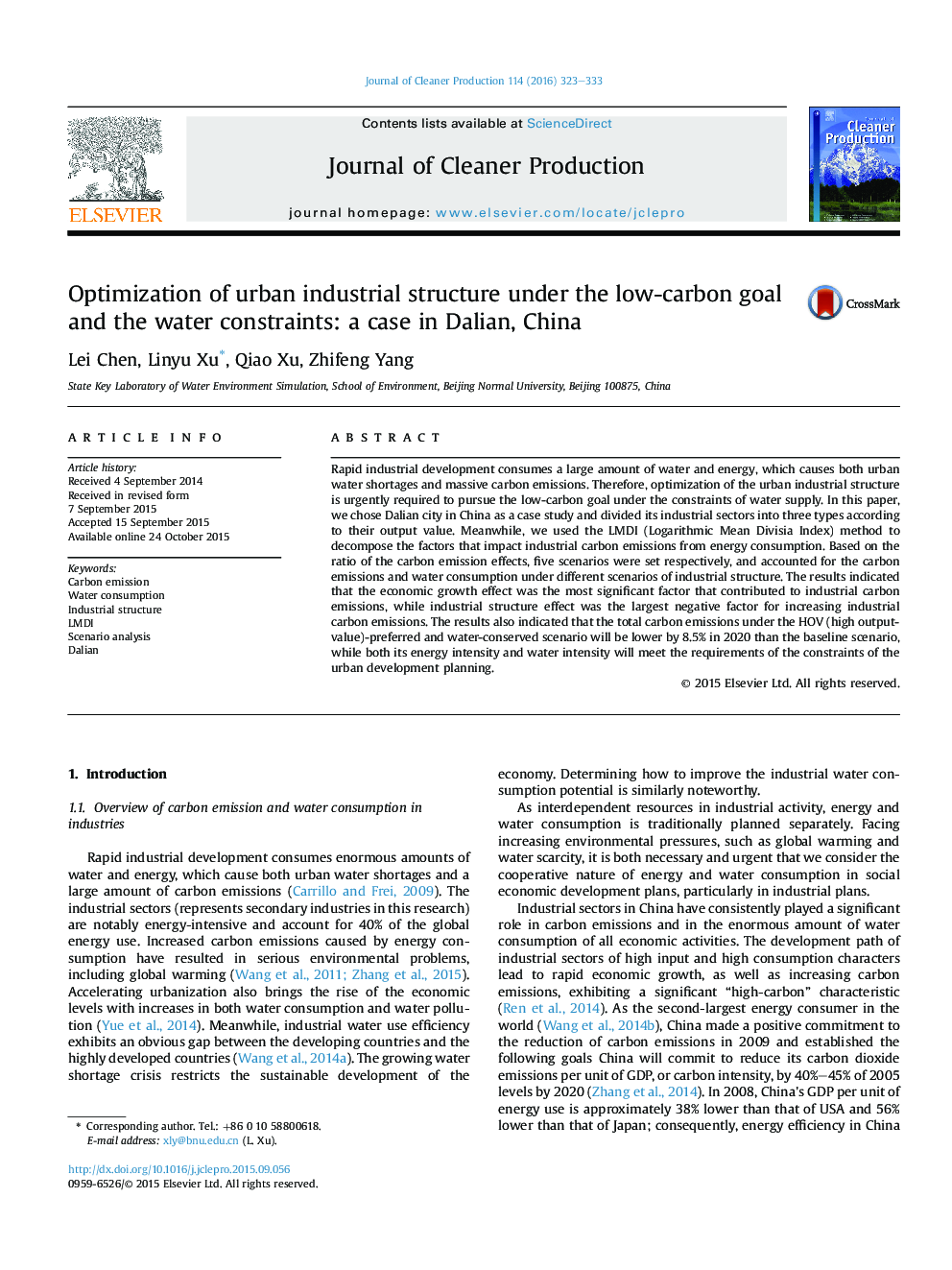 Optimization of urban industrial structure under the low-carbon goal and the water constraints: a case in Dalian, China