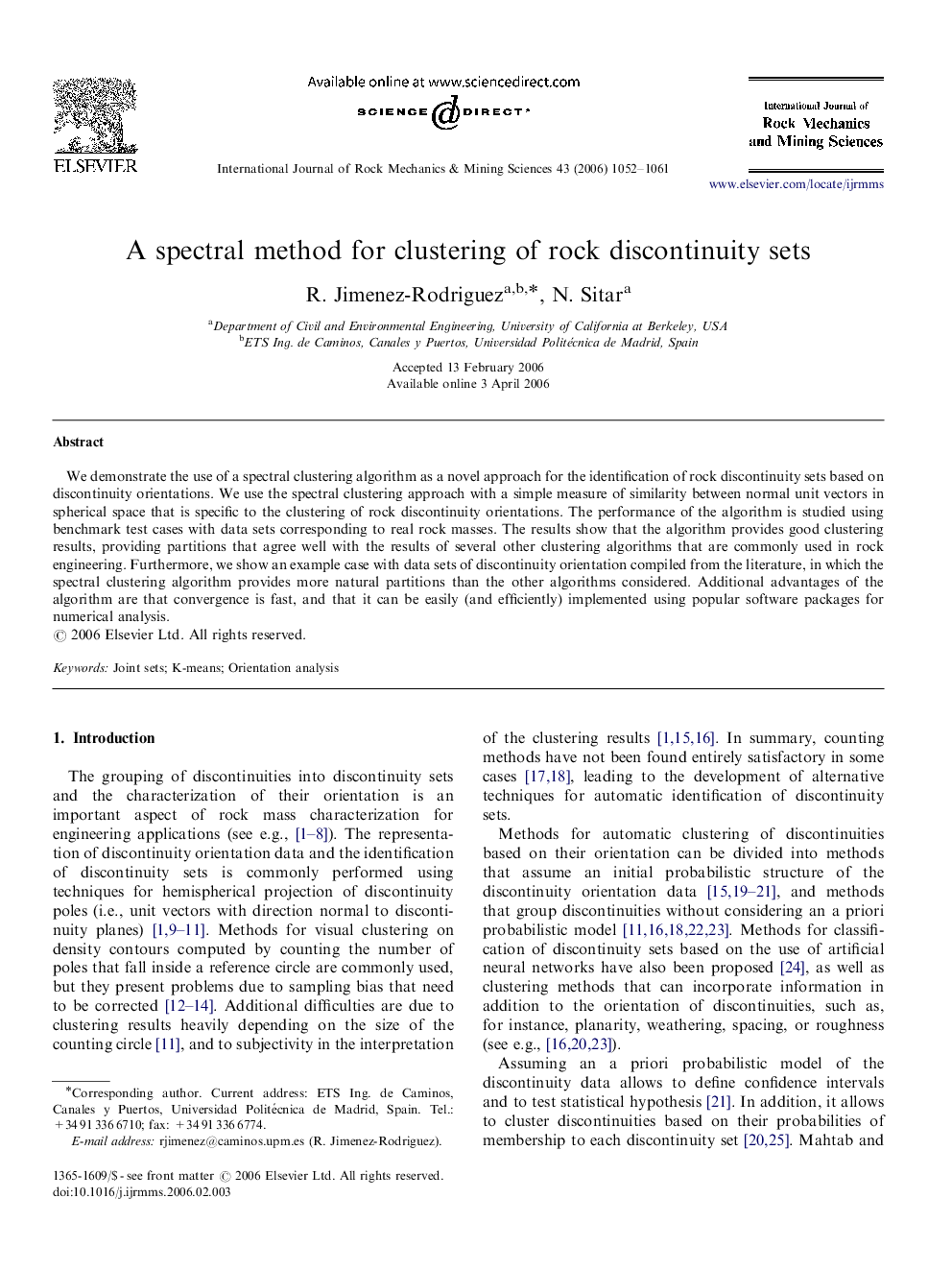 A spectral method for clustering of rock discontinuity sets