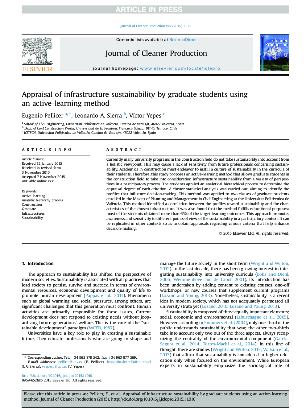 Appraisal of infrastructure sustainability by graduate students using an active-learning method