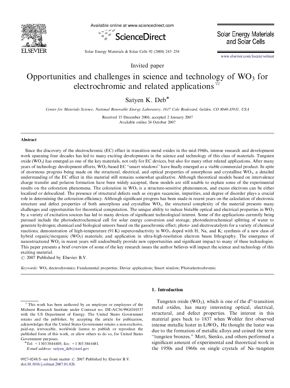 Opportunities and challenges in science and technology of WO3 for electrochromic and related applications 