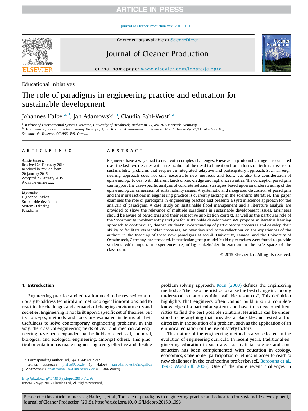 The role of paradigms in engineering practice and education for sustainable development