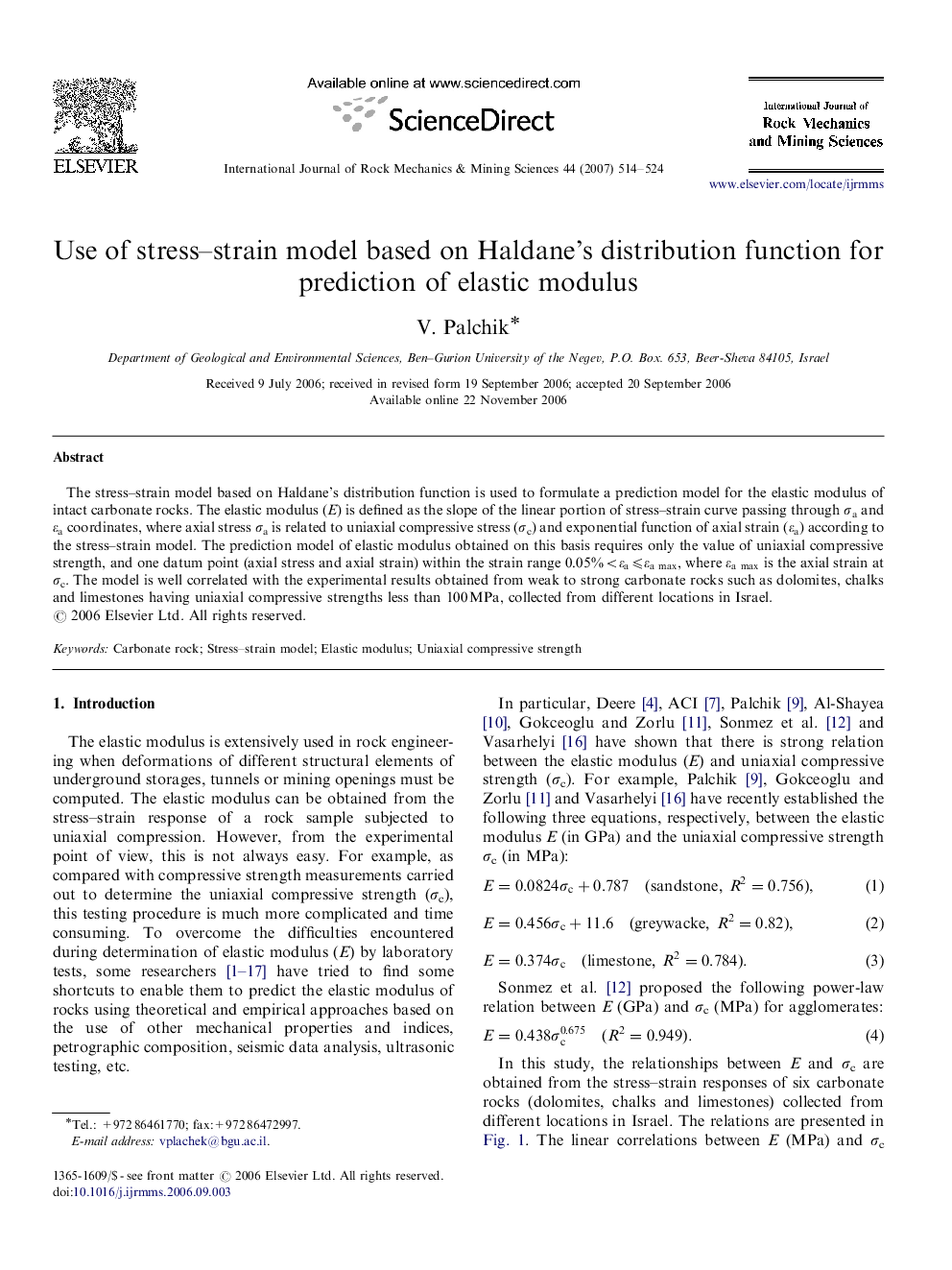 Use of stress–strain model based on Haldane's distribution function for prediction of elastic modulus