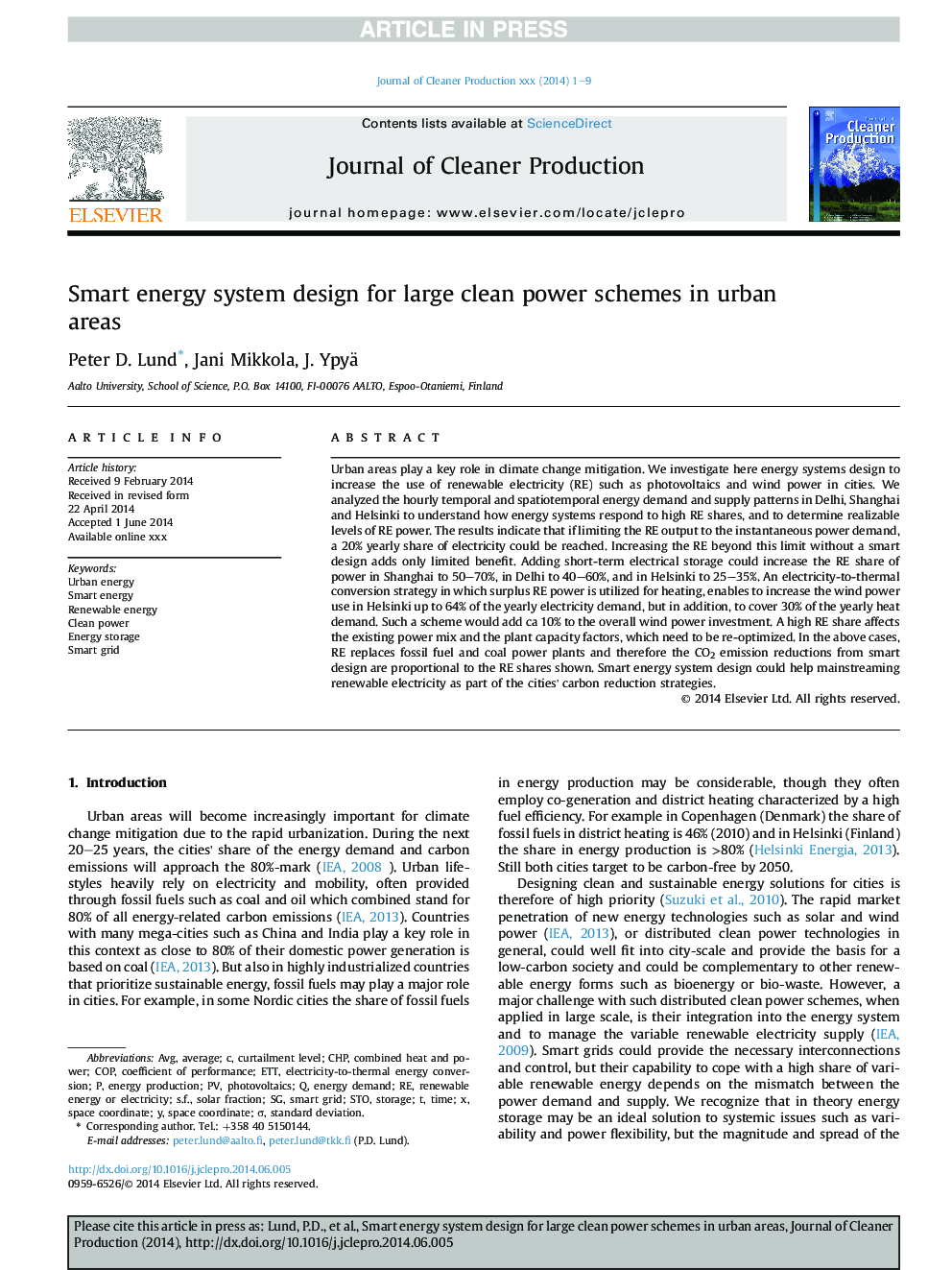 Smart energy system design for large clean power schemes in urban areas