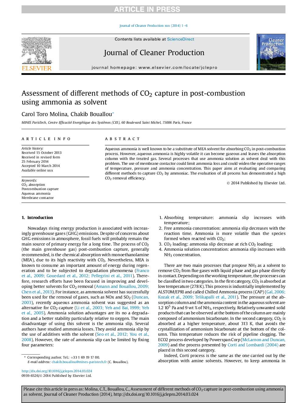 Assessment of different methods of CO2 capture in post-combustion using ammonia as solvent