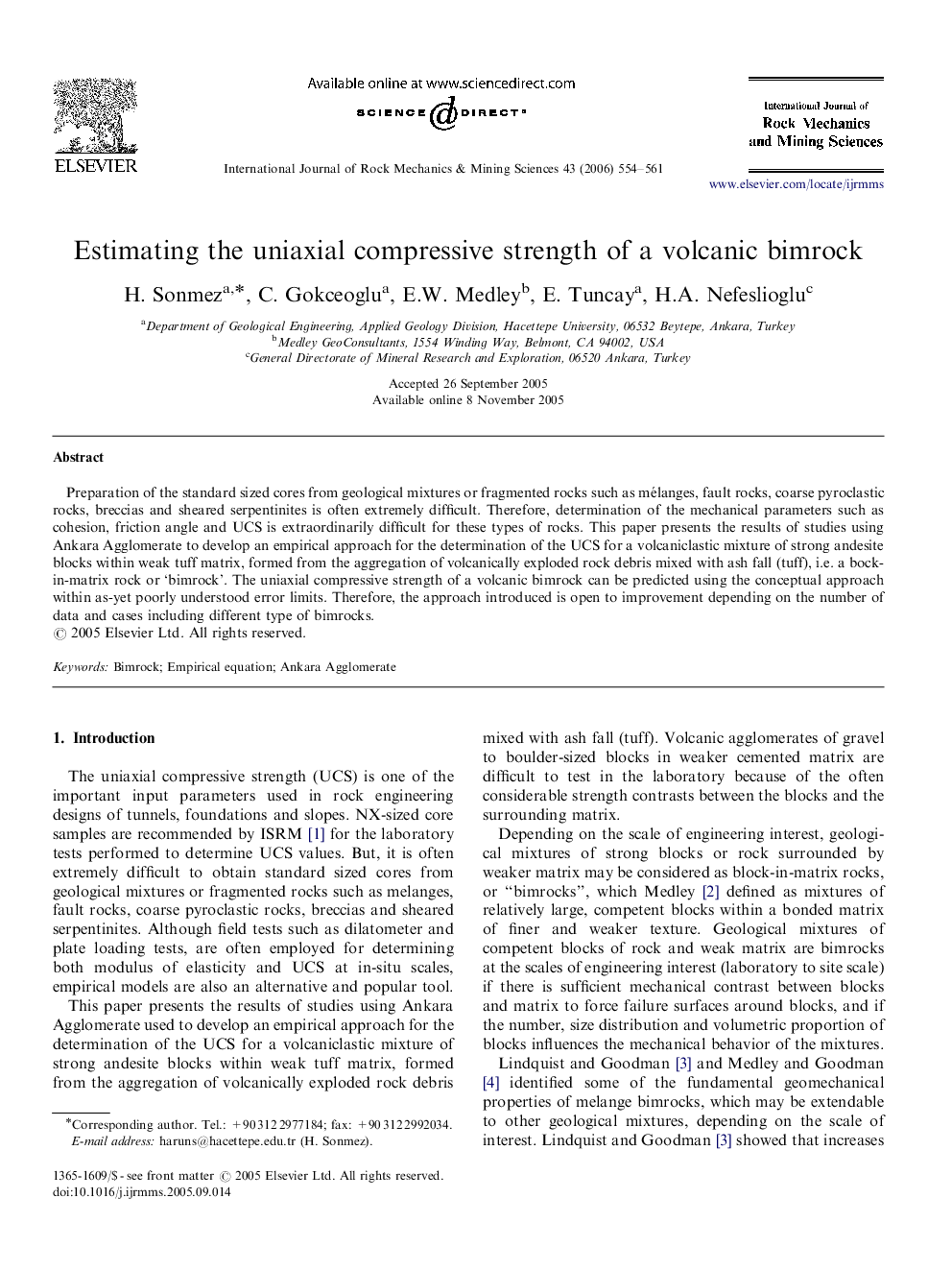 Estimating the uniaxial compressive strength of a volcanic bimrock